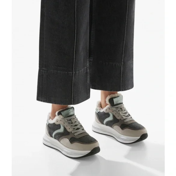 NWT VOILE BLANCHE MELANY FUR. Leather And Fabric Sneakers in Grey-Charcoal Grey - Picture 3 of 15